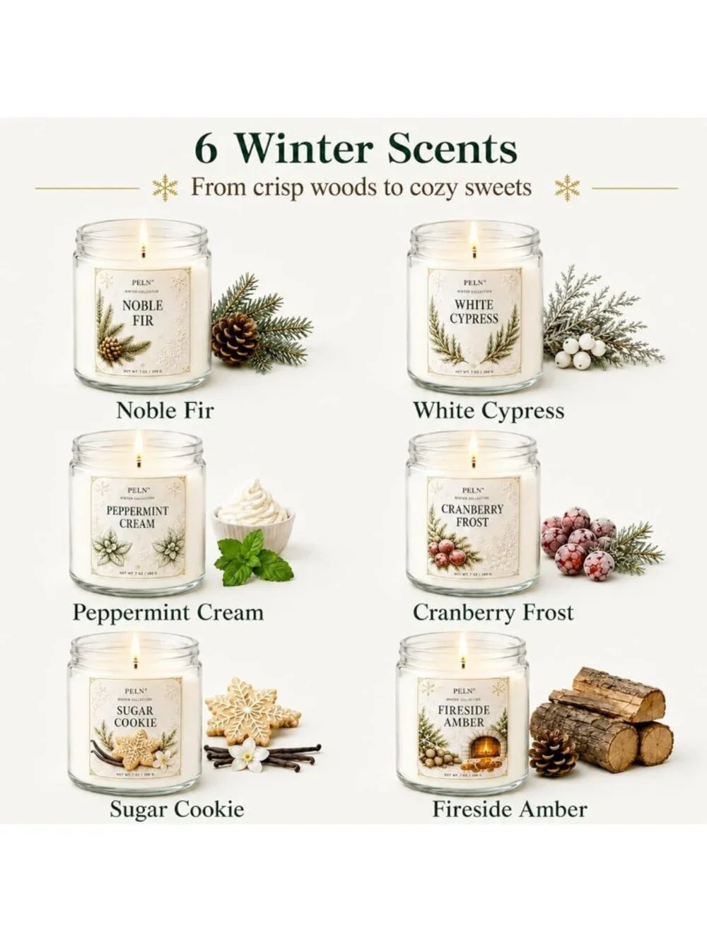 6-Pack Soy Candles Gift Set - 7 oz Winter Christmas Scented Candles for Home